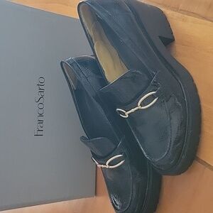 Franco Sarto Black Patent Platform Loafers Lug Sole